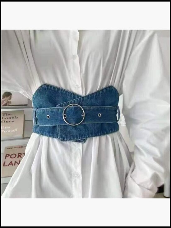 Wide Obi Wrap Belt Cinch Style Denim Fabric for Women main image 5